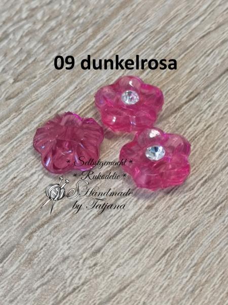 Acrylknopf Blume mit Stein dunkelrosa 15mm